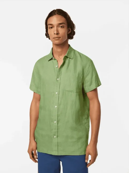 Scotch & Soda Short 180028 sleeve regular fit 100% linen shirt Pistachio.