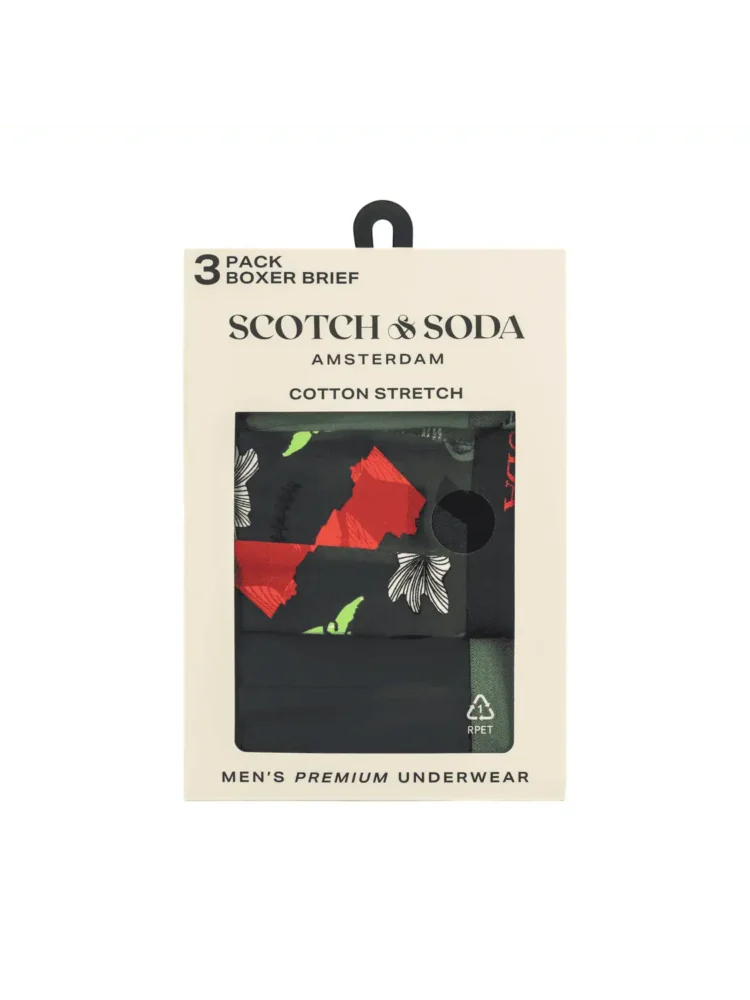 Scotch & Soda 3 pack Men's Solid Cotton Stretch Boxer shorts Medium Green - Image 2