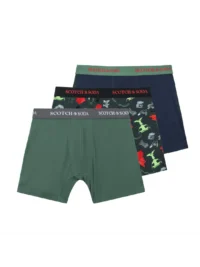 Scotch & Soda 3 pack Men's Solid Cotton Stretch Boxer shorts Medium Green