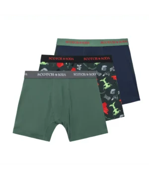 Scotch & Soda 3 pack Men's Solid Cotton Stretch Boxer shorts Medium Green