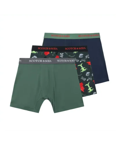 Scotch & Soda 3 pack Men's Solid Cotton Stretch Boxer shorts Medium Green