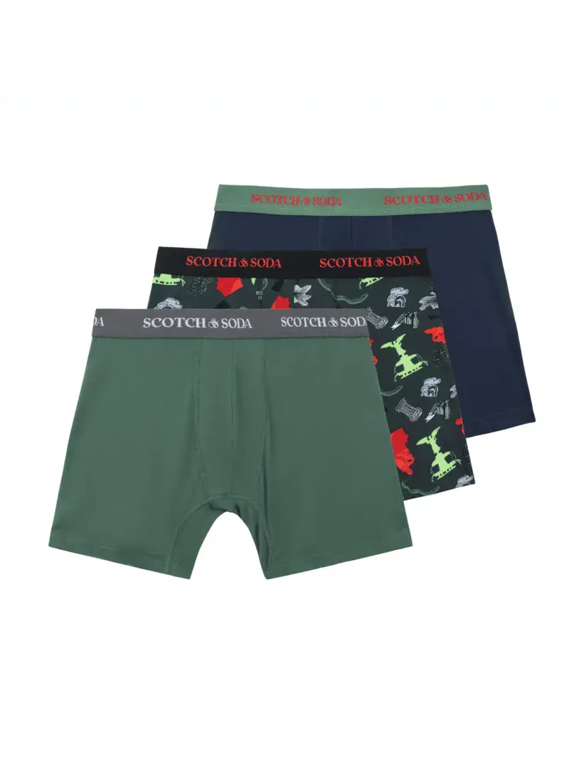 Scotch & Soda 3 pack Men's Solid Cotton Stretch Boxer shorts Medium Green