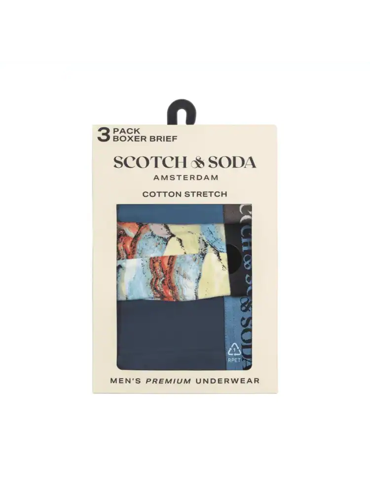 Scotch & Soda 3 pack Men's Solid Cotton Stretch Boxer shorts Blue - Image 2