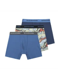 Scotch & Soda 3 pack Men's Solid Cotton Stretch Boxer shorts Blue