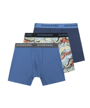 Scotch & Soda 3 pack Men's Solid Cotton Stretch Boxer shorts Blue