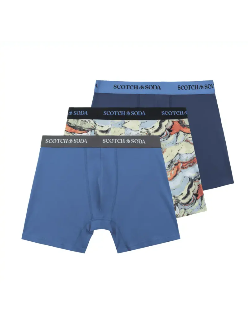 Scotch & Soda 3 pack Men's Solid Cotton Stretch Boxer shorts Blue
