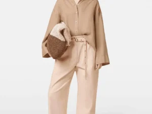 Scotch &Soda Wide sleeve linen shirt Soft camel