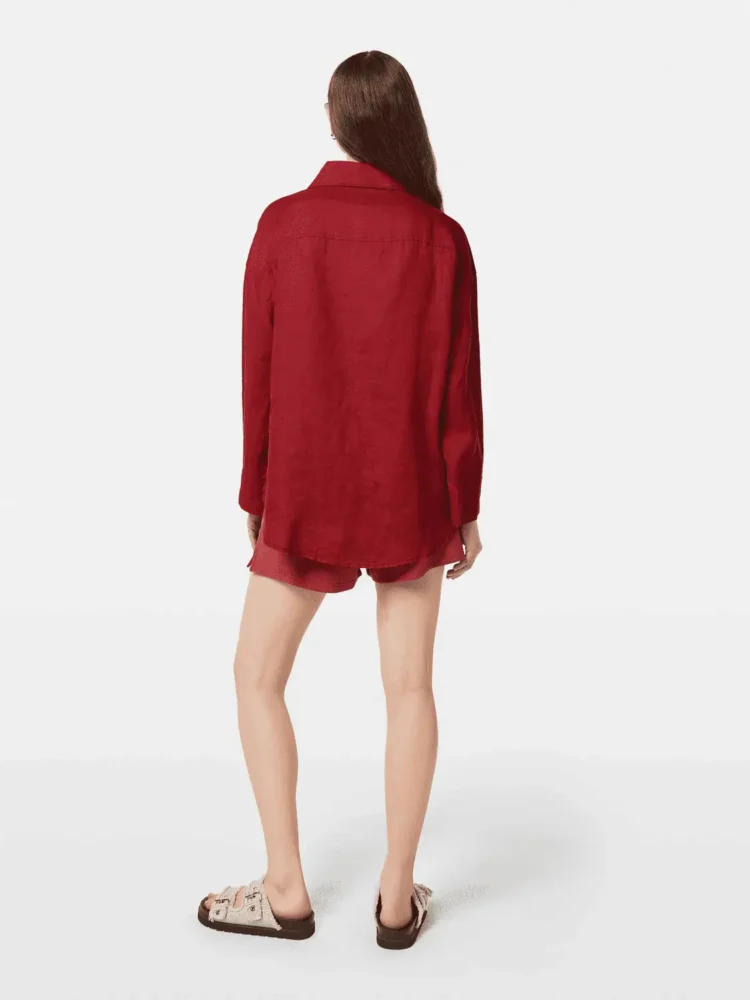 Scotch &Soda Wide sleeve linen shirt Roadside red - Image 3
