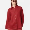Scotch &Soda Wide sleeve linen shirt Roadside red