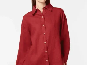 Scotch &Soda Wide sleeve linen shirt Roadside red