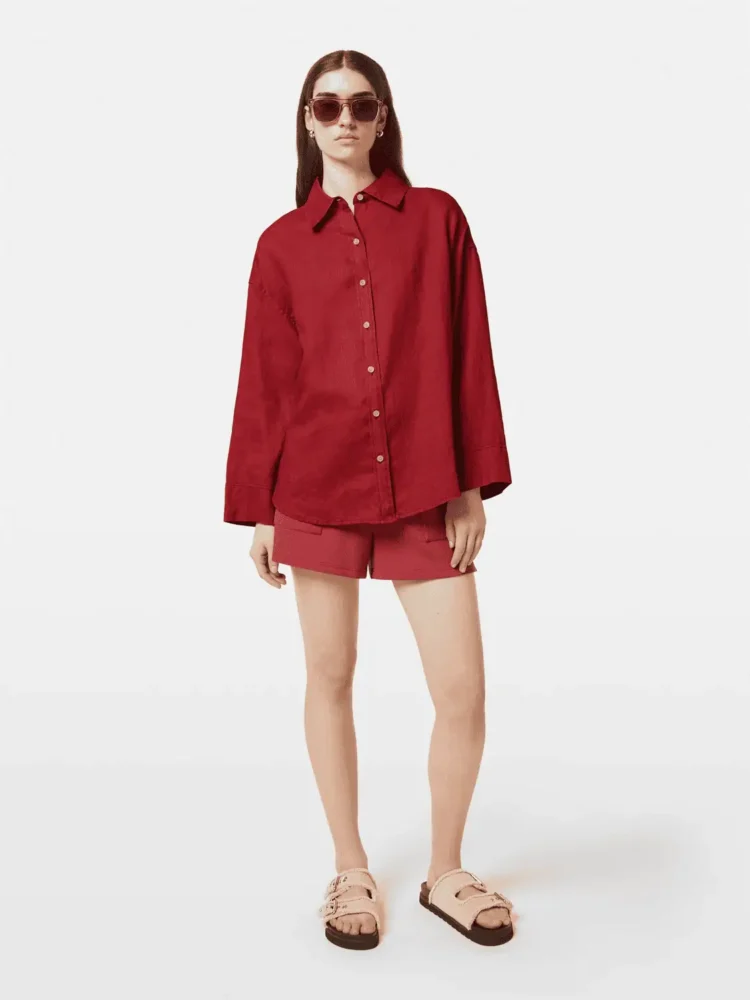 Scotch &Soda Wide sleeve linen shirt Roadside red - Image 2