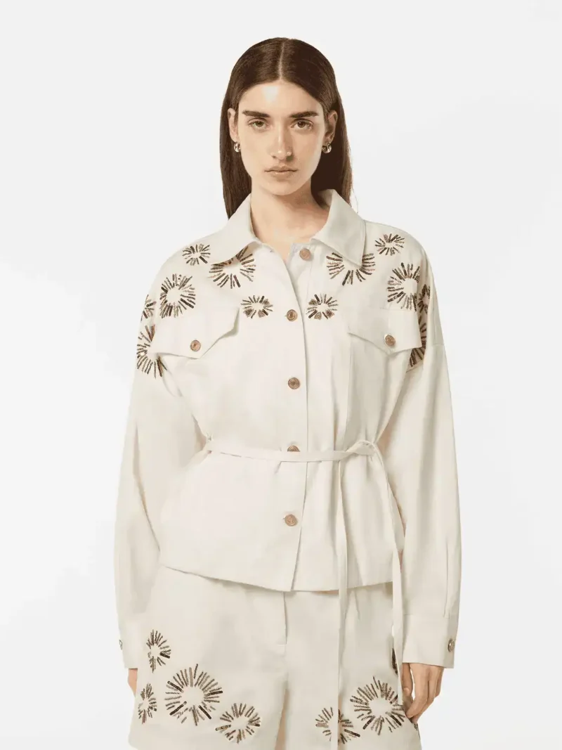 Scotch &Soda U9G00581T, Embellished belted cotton trucker jacket