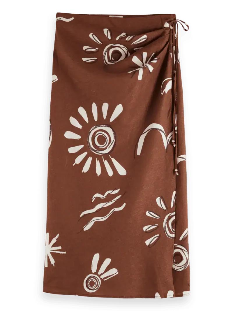 Scotch & Soda UFS00722M, Linen blend printed wrap skirt, Inky sun brown - Image 3