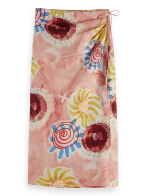 Alternative view of Scotch & Soda UFS00722M, Linen blend printed wrap skirt, Abstract sun pink
