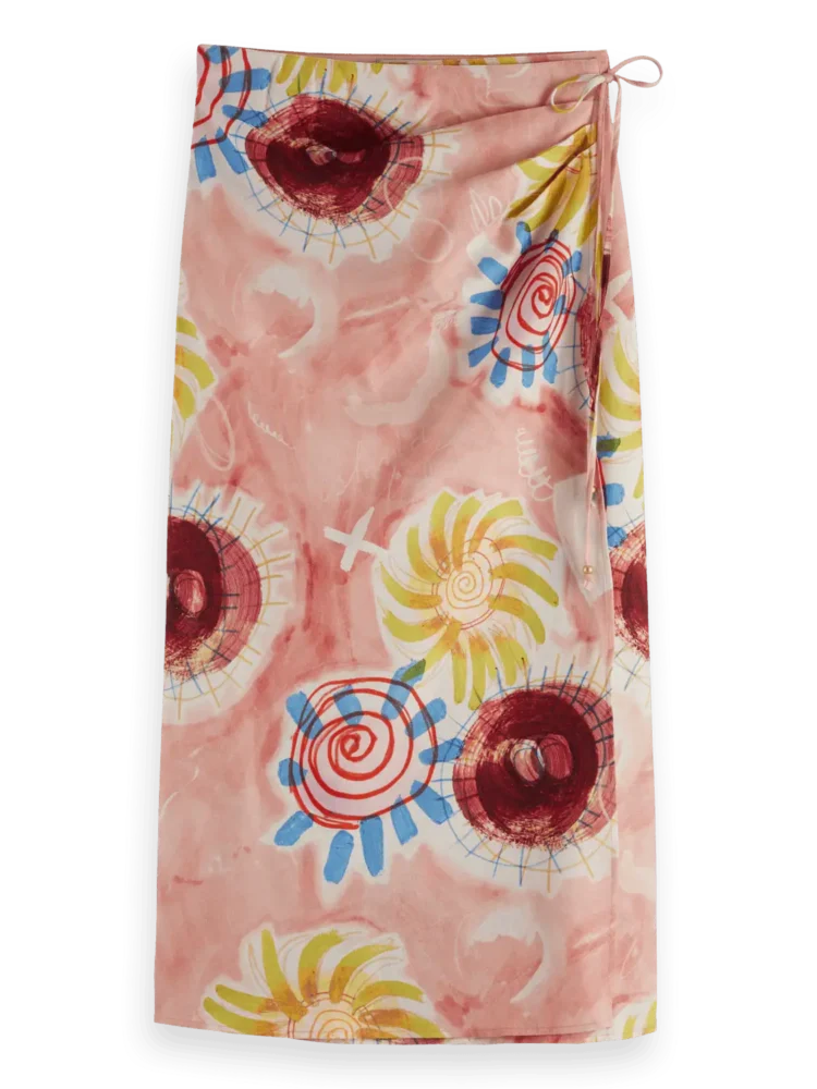 Scotch & Soda Linen blend printed wrap skirt, Abstract sun pink - Image 2