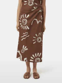 Scotch & Soda UFS00722M, Linen blend printed wrap skirt, Inky sun brown