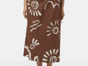 Scotch & Soda Linen blend printed wrap skirt, Inky sun brown