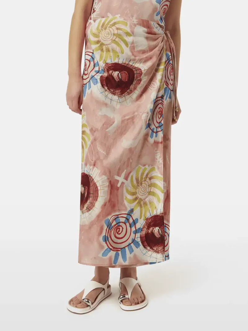 Scotch & Soda UFS00722M, Linen blend printed wrap skirt, Abstract sun pink