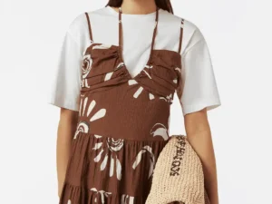 Scotch & Soda cotton seersucker midi dress Inky sun brown