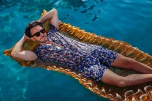 Alternative view of A Fish named Fred : Swimshort Floral, Navy