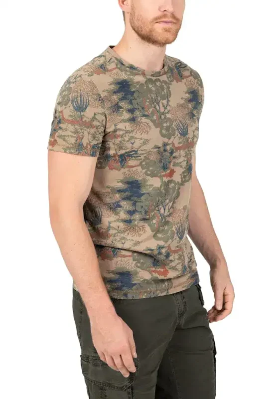 Timezone - Vintage Print T-Shirt, Brown green