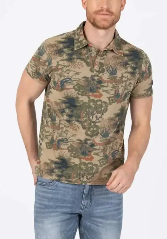 Timezone - Fancy polo shirt, Brown green print