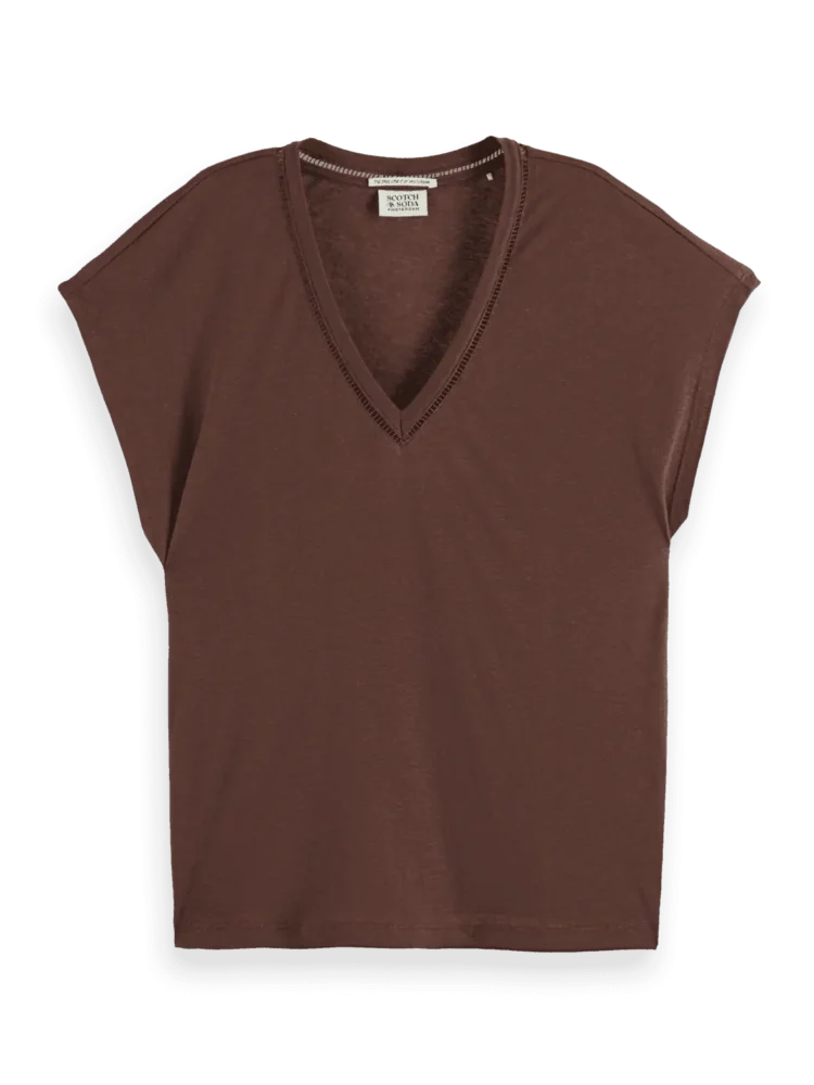 Scotch & Soda Cotton Linen V-Neck T-Shirt - Image 5
