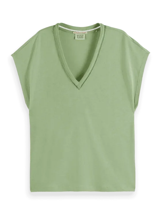 Scotch & Soda U9A00648T,Cotton Linen V-Neck T-Shirt , Pistachio - Image 4
