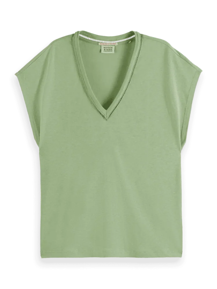 Scotch & Soda Cotton Linen V-Neck T-Shirt , Pistachio - Image 4
