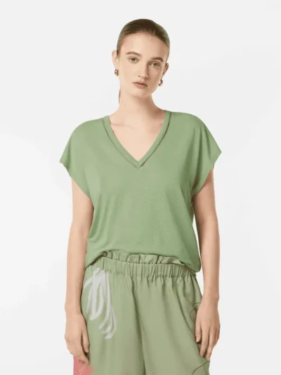 Scotch & Soda Cotton Linen V-Neck T-Shirt , Pistachio