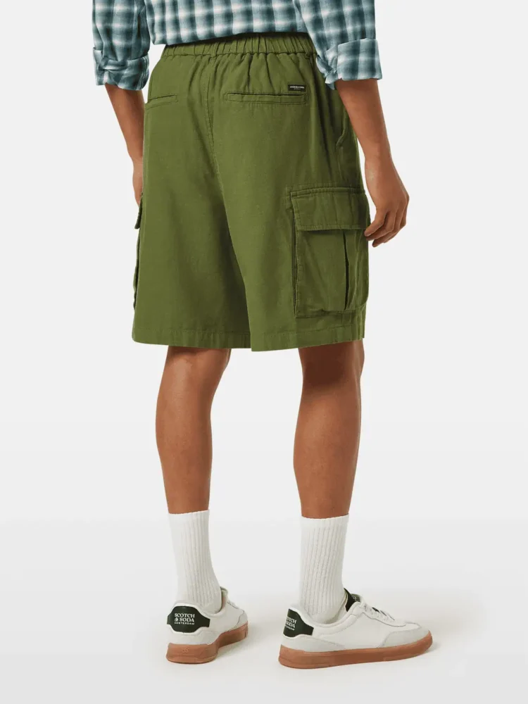 Scotch & Soda 180003 Cotton-linen relaxed fit cargo short Army - Image 4