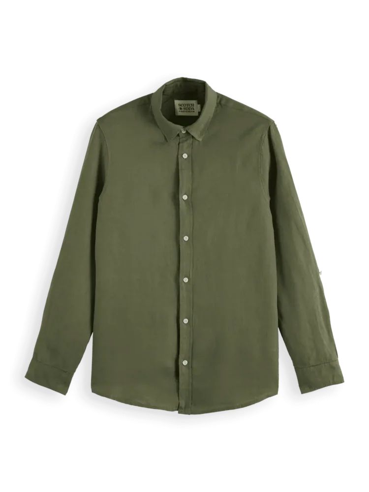 Scotch & Soda Regular fit linen shirt, Army - Image 6