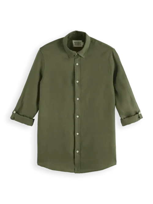 Scotch & Soda 180016 Regular fit 100% linen shirt, Army - Image 4