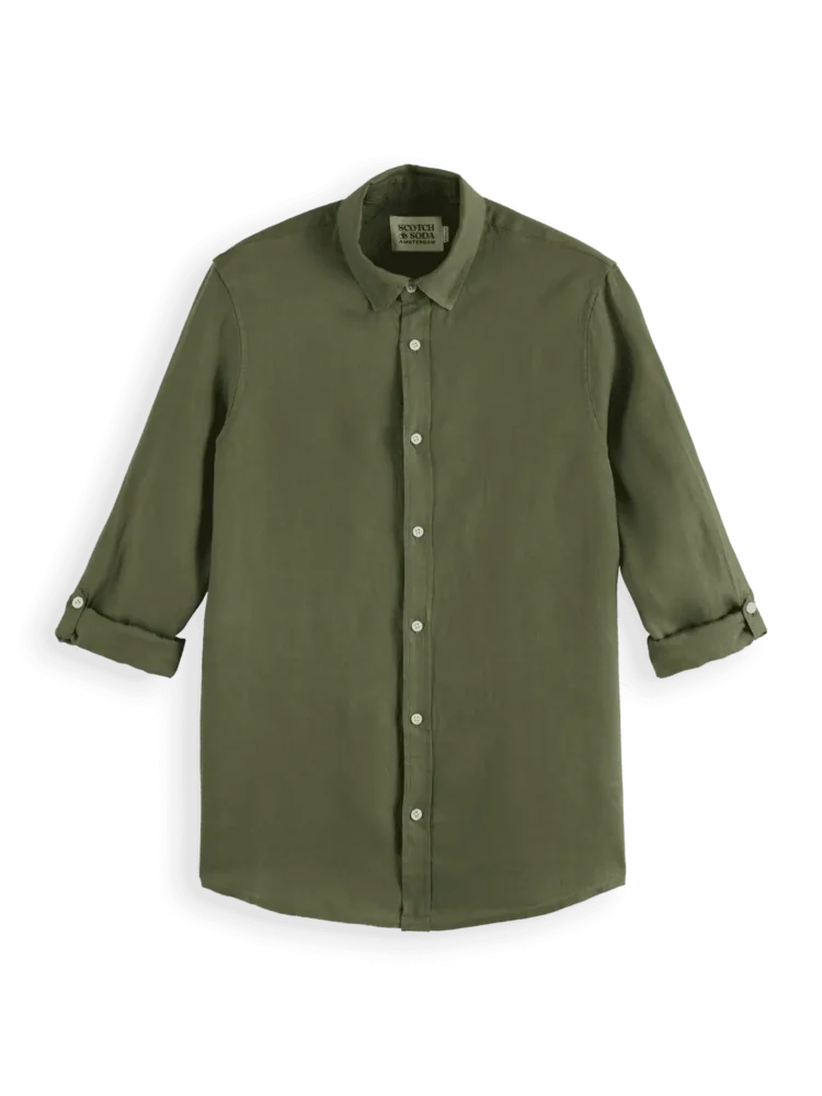 Scotch & Soda Regular fit linen shirt, Army - Image 4