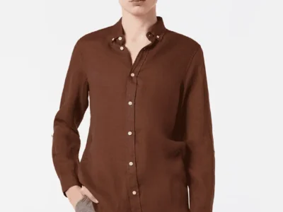 Scotch & Soda Regular fit linen shirt, Cold brew