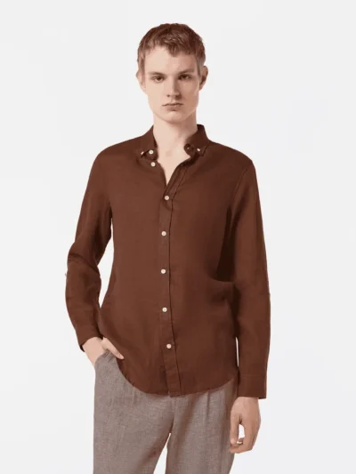 Scotch & Soda Regular fit linen shirt, Cold brew