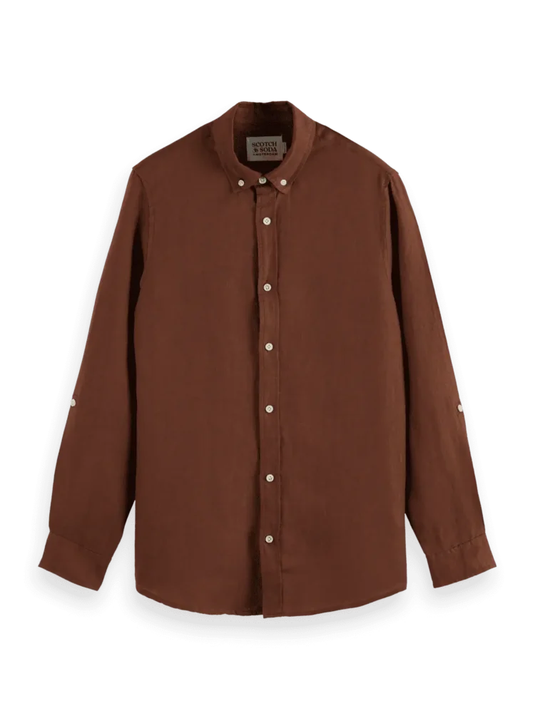 Scotch & Soda Regular fit linen shirt, Cold brew - Image 6