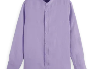 Scotch & Soda Regular fit stand-up collar linen shirt, Lavender