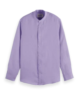 Scotch & Soda 180017Regular fit stand-up collar linen shirt, Lavender