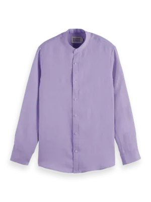 Scotch & Soda 180017Regular fit stand-up collar linen shirt, Lavender