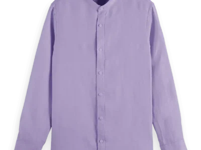 Scotch & Soda Regular fit stand-up collar linen shirt, Lavender
