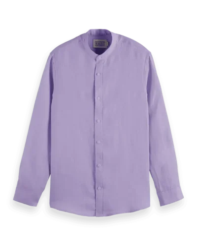 Scotch & Soda 180017Regular fit stand-up collar linen shirt, Lavender