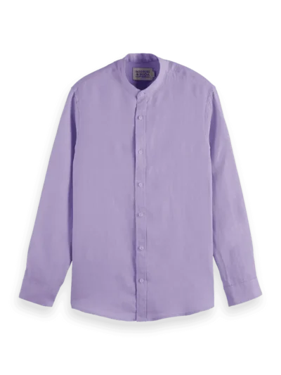 Scotch & Soda Regular fit stand-up collar linen shirt, Lavender
