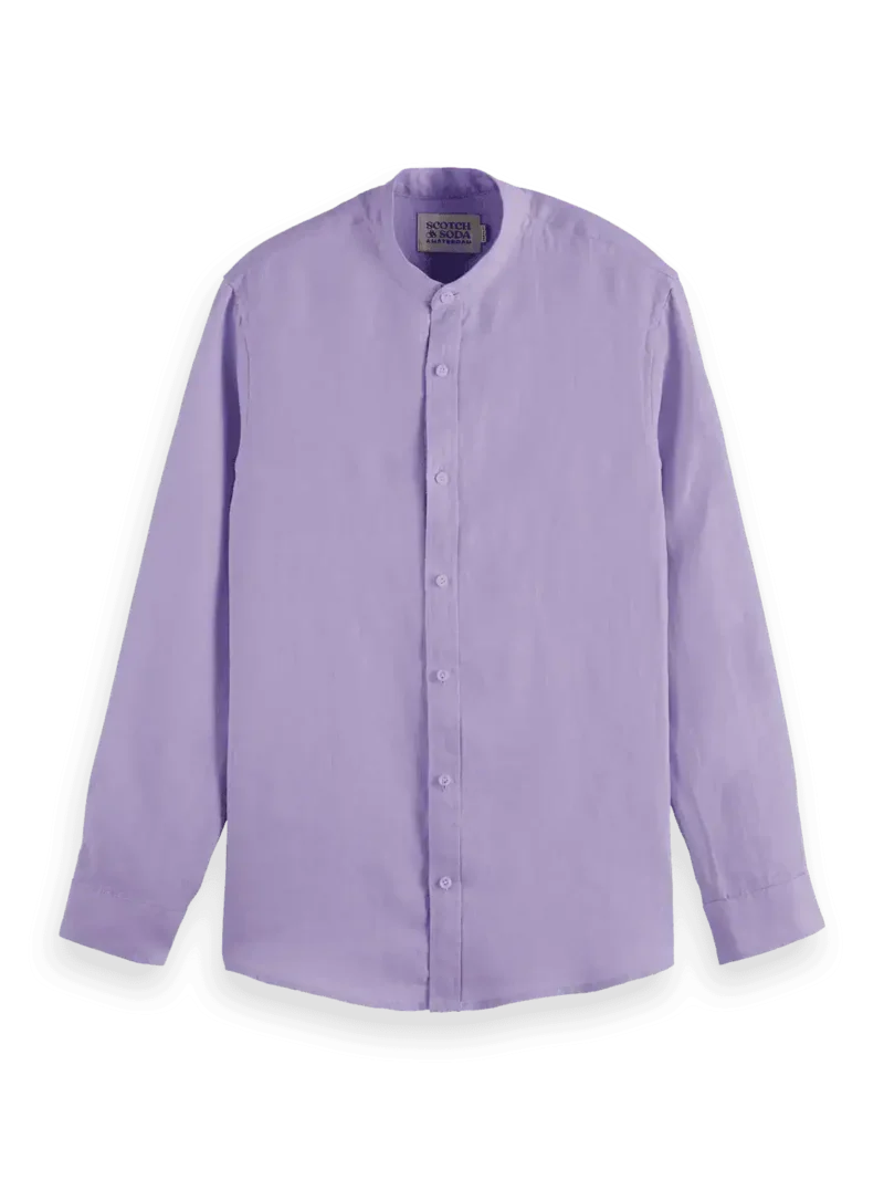 Scotch & Soda 180017Regular fit stand-up collar linen shirt, Lavender