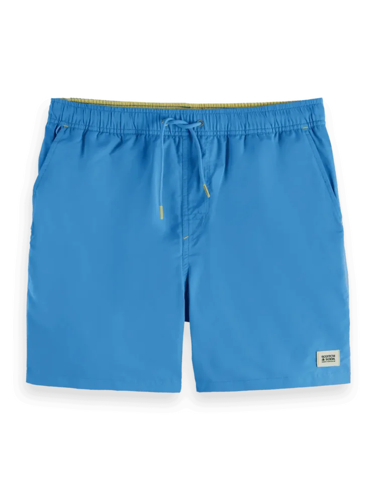 Scotch & Soda Mid-Length Solid Colour Swim Shorts, Aqua Blue - Image 5