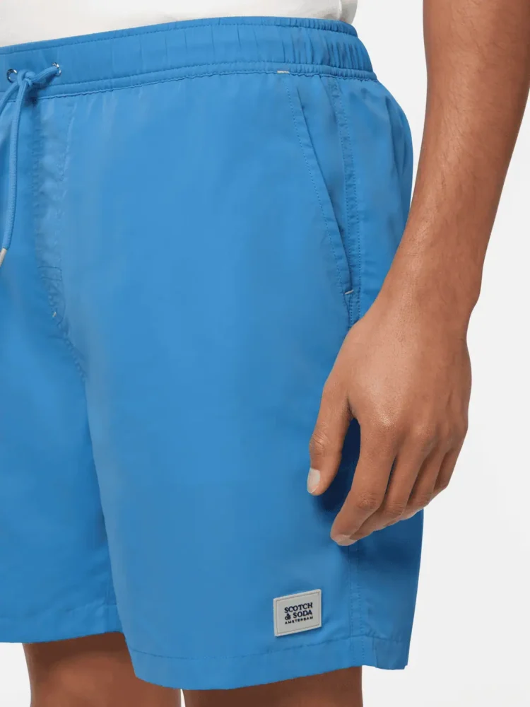 Scotch & Soda Mid-Length Solid Colour Swim Shorts, Aqua Blue - Image 2