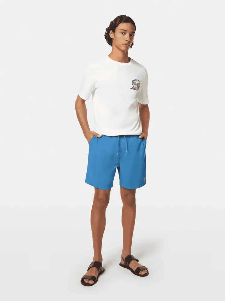 Scotch & Soda Mid-Length Solid Colour Swim Shorts, Aqua Blue - Image 3