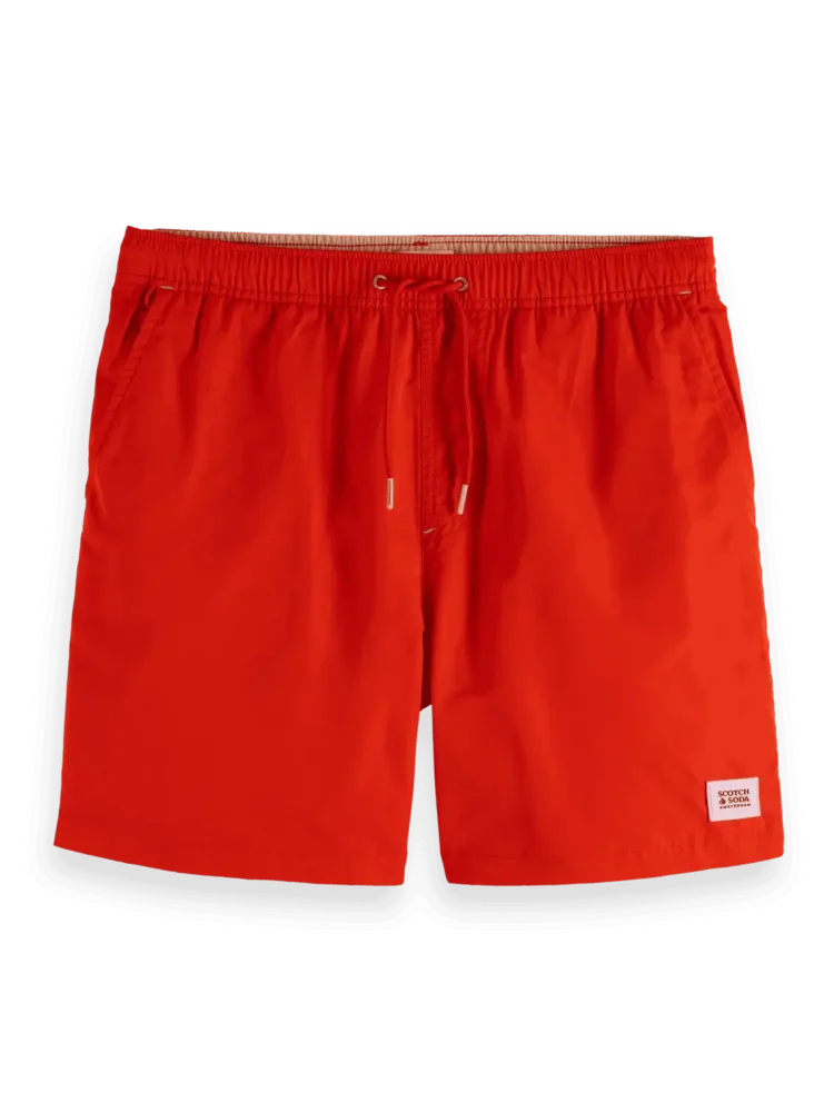 Scotch & Soda Mid-Length Solid Colour Swim Shorts, Paprika - Image 4