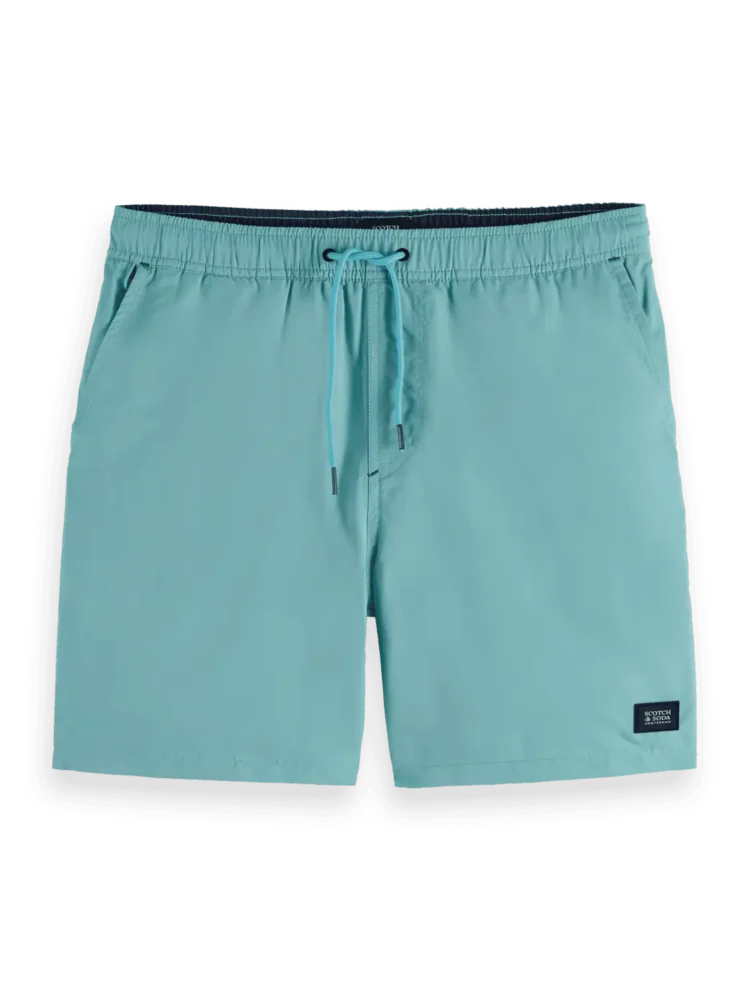 Scotch & Soda Mid-Length Solid Colour Swim Shorts, Sea Blue - Image 6
