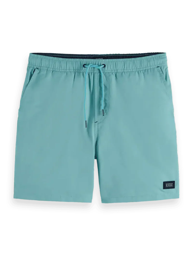 Scotch & Soda 180379 Mid-Length Solid Colour Swim Shorts, Sea Blue - Image 6